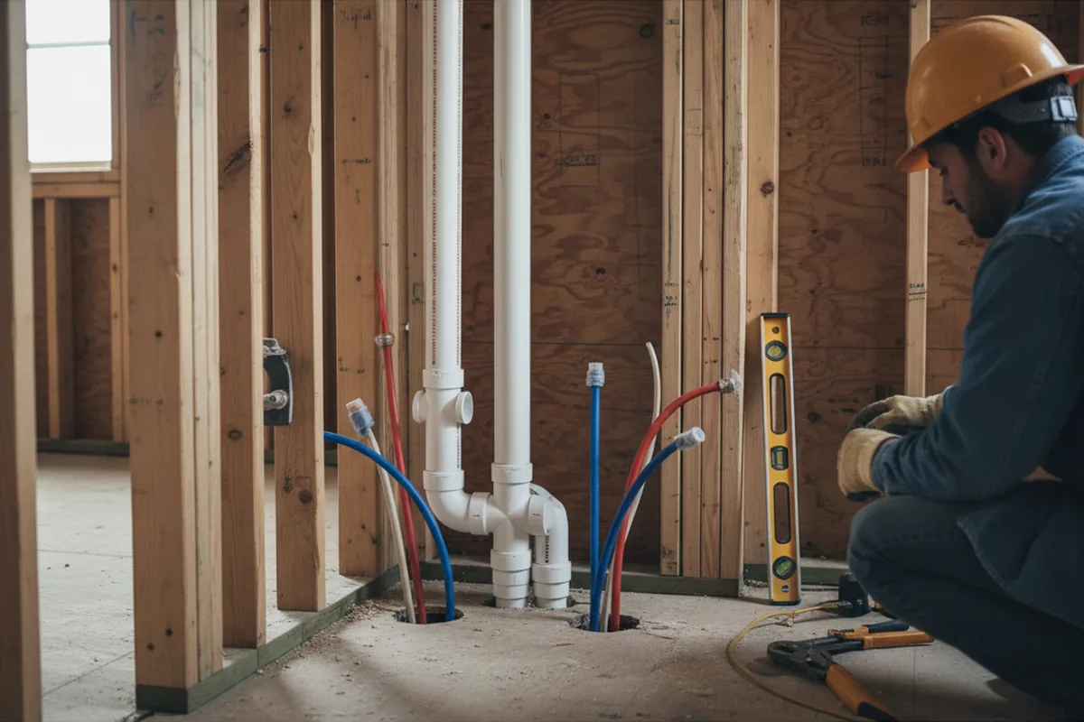 Drain and supply rough-in during Sump Pump Repair in Faxon